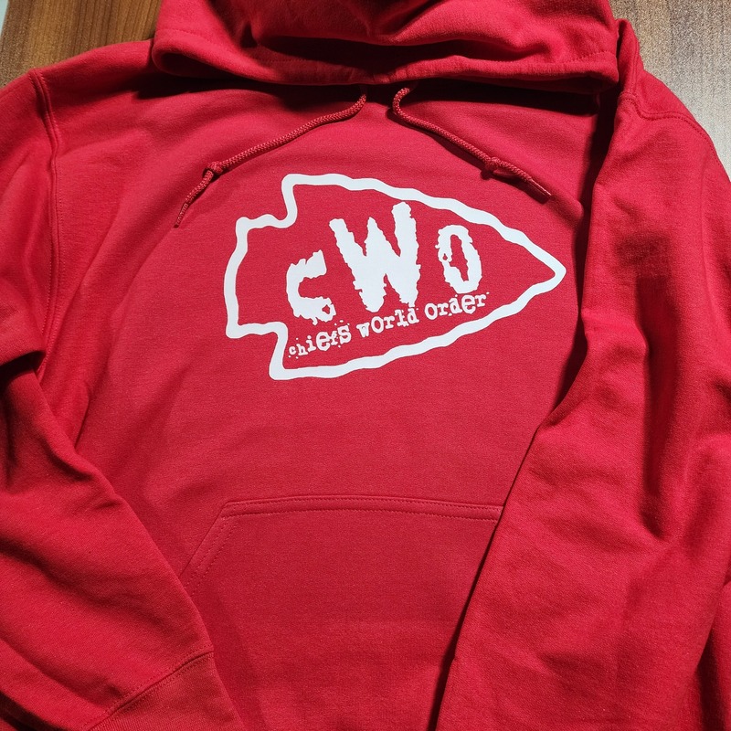 White CWO on Red Hoodie